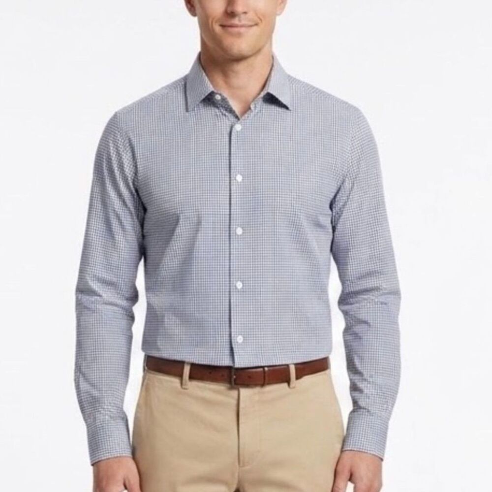 Theory Men's Blue White Micro Houndstooth Classic LS Dress Shirt Size XL